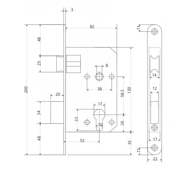 Замок врезной Apecs 1425-G (б/ц) (12)