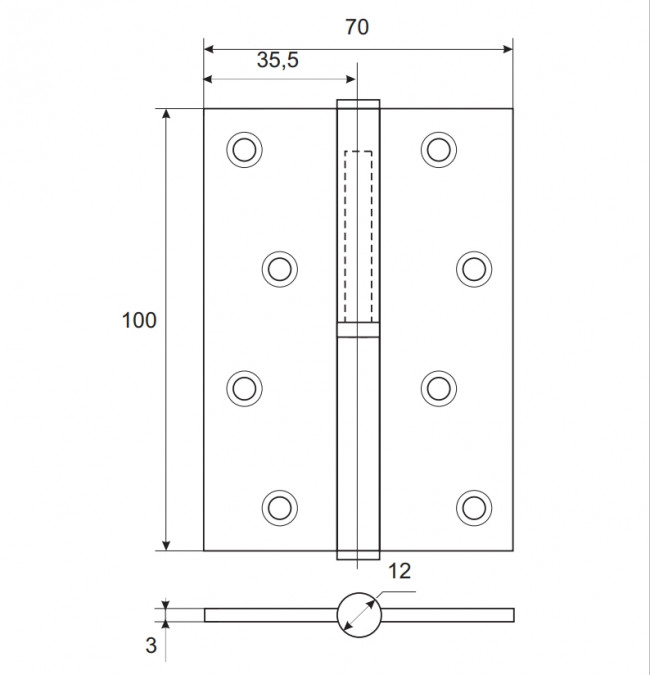 Петля Апекс 100*70-В-Steel-NIS-R (матовый никель)