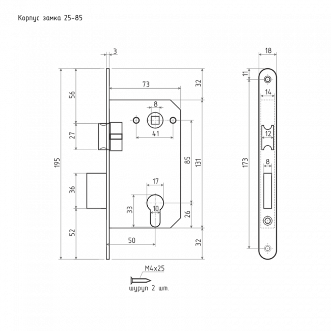 Корпус замка NORA-M под цилиндр 25-85 мм (старая медь) под заказ
