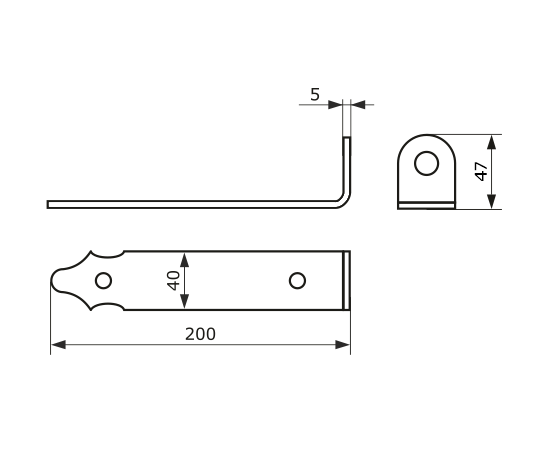 Проушина воротная 200*45*40 толщ 5мм (черный) Д (10)