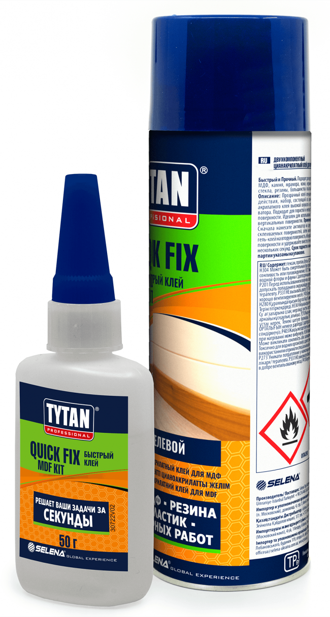 TYTAN Professional Quiсk Fix клей цианакрилатный двухкомпонентный для МДФ прозрачный 200 мл/50 г TYTAN Professional Quiсk Fix клей цианакрилатный двухкомпонентный для МДФ прозрачный 200 мл/50 г