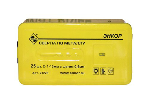 Набор сверл по металлу 25шт (1-13мм/шаг 0.5мм)мет. кор.