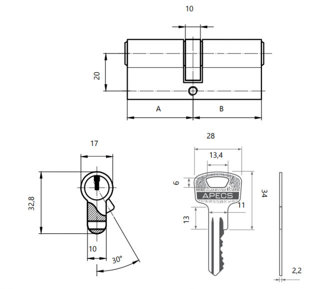 Цилиндровый механизм Apecs SC-100-NI (SC-100-Z-NI)