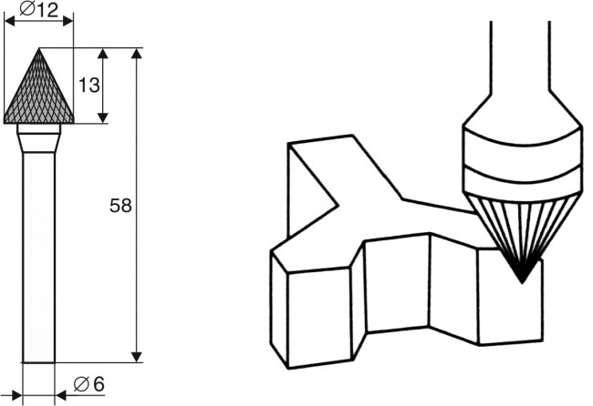 Борфреза Коническая 60 гр. "J" 12х13х6х58, ТС