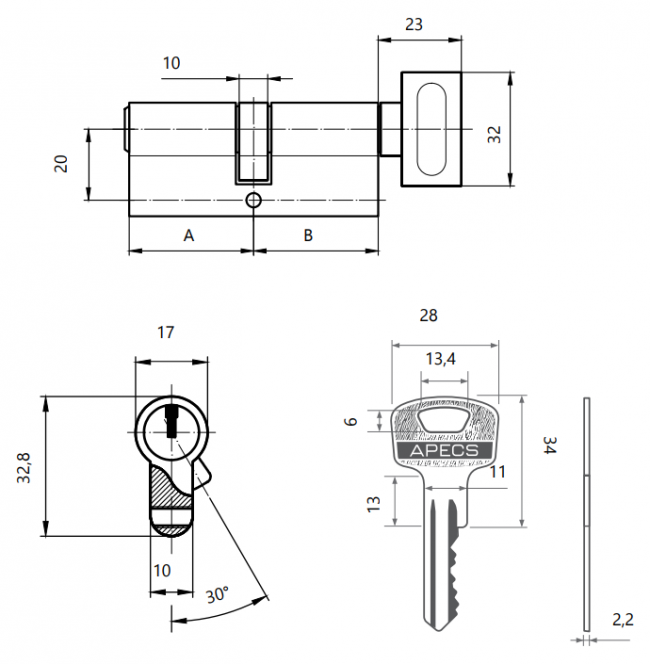 Цилиндровый механизм Apecs SC-60-C-AB (SC-60-Z-C-AB) Цилиндровый механизм Apecs SC-60-C-AB (SC-60-Z-C-AB)