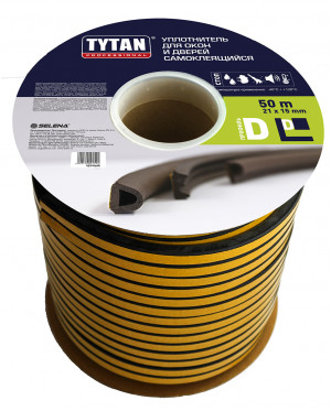 TYTAN Professional Уплотнитель для окон и дверей D черный 50m x 21mm x 15mm(цена за метр одинарного)